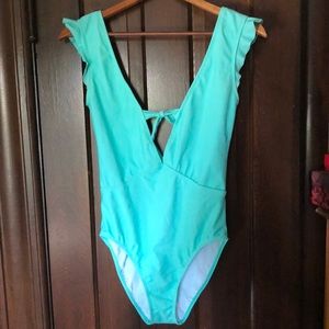 Marina West | Aqua one-piece V-neck bathing suit | size M